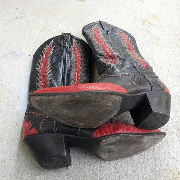 Tony Lama Cowboy Boots Red Black Lizard Leather Men 8.5 D - Picture 15 of 15